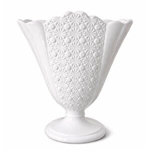 Vintage Fenton Daisy and Button Fan Vase White Milk Glass Cottagecore Farmhouse